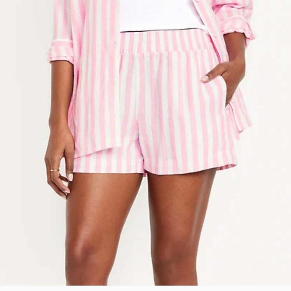 Pink and White Striped Shorts